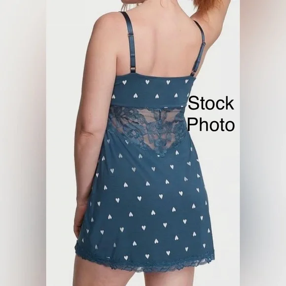 Victoria’s Secret Modal Lace Trim Sweetheart Blue Shibori Heart Slip Dress XXL - Picture 4 of 16